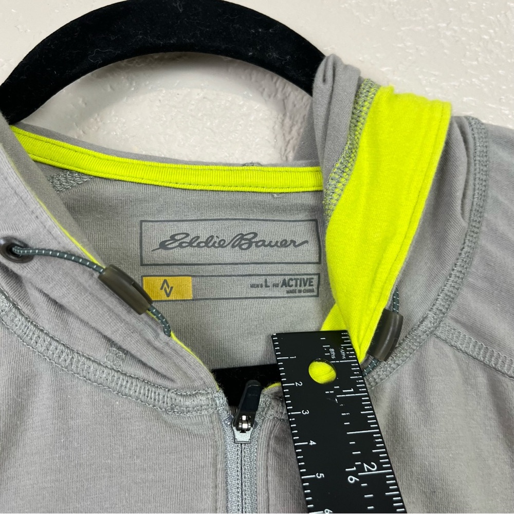 Eddie Bauer active Free Dry Men Hoddie Full Zip Sweater Size L  Color Gray/Green - Picture 3 of 11